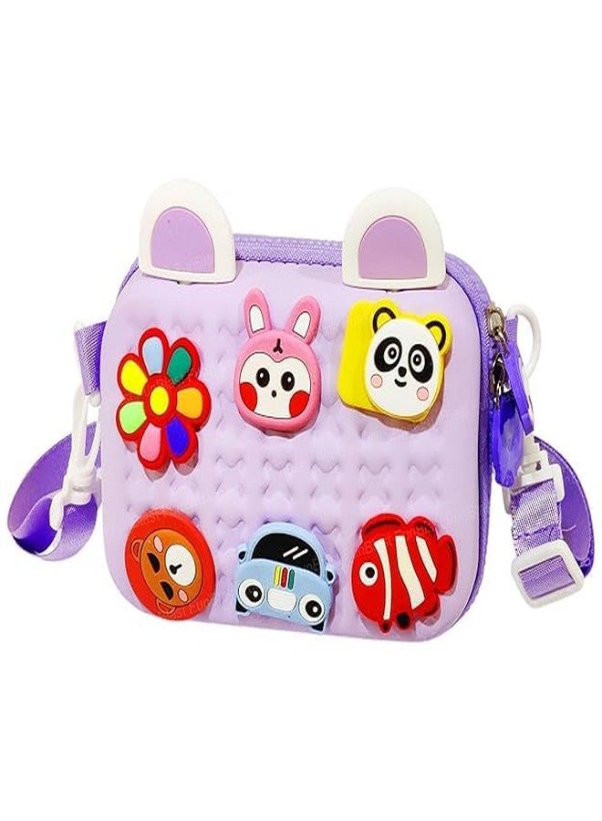 JI ACCESSORIES Cartoon Soft Silicone Bag Crossbody Shoulder Bag Purse Waterproof Anti Fall Stationery Storage Bag Handbag Sweet Birthday Gift For Children Students Girls, Multicolor (PURPLE) - Image 1